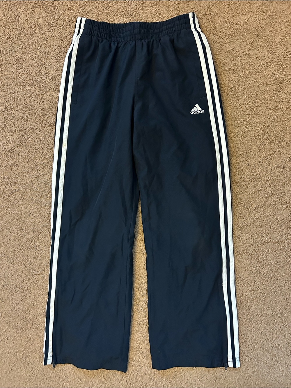 Adidas Navy Blue Kids Track Pants with White Stripes size M